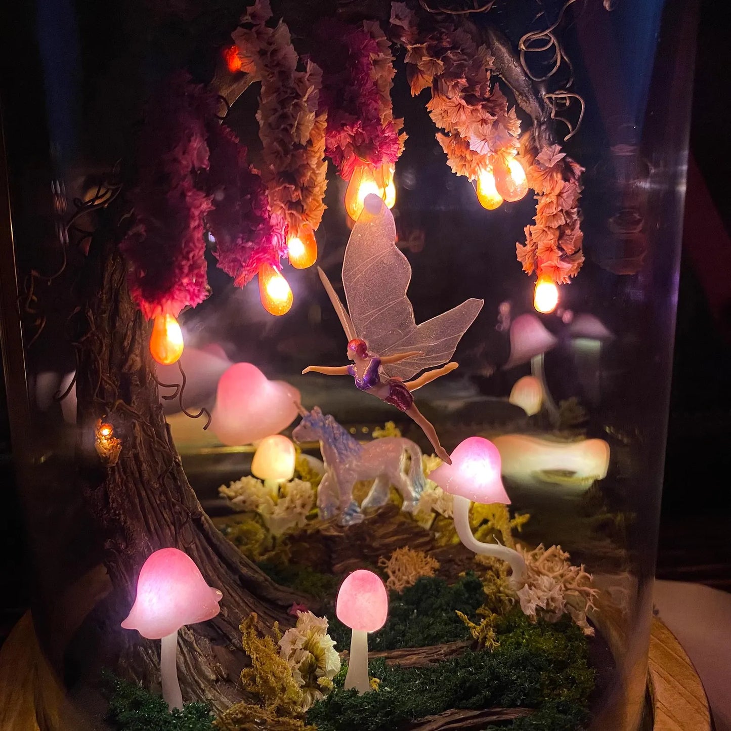 Pink Wisteria Fairy Unicorn Mushroom Night Light