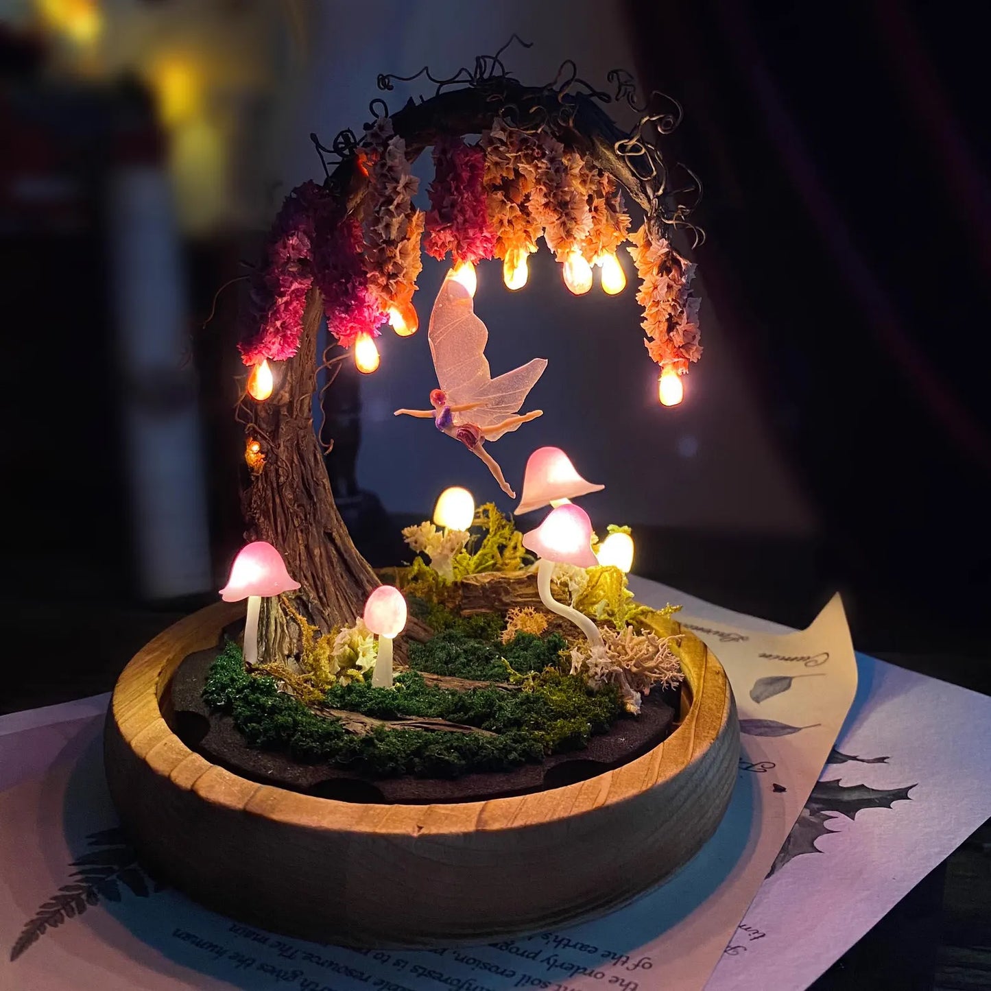Pink Wisteria Fairy Unicorn Mushroom Night Light