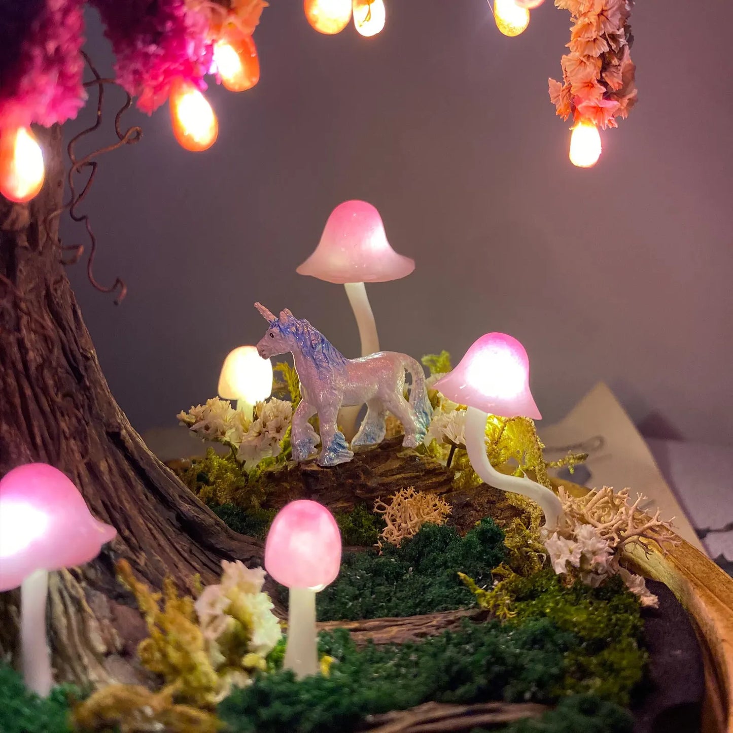 Pink Wisteria Fairy Unicorn Mushroom Night Light