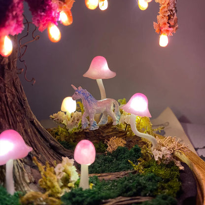 Pink Wisteria Fairy Unicorn Mushroom Night Light