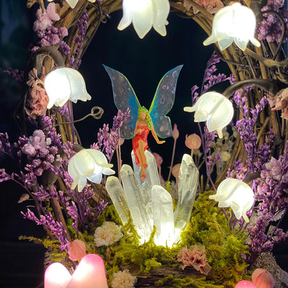 Flower lamp with glowing crystal