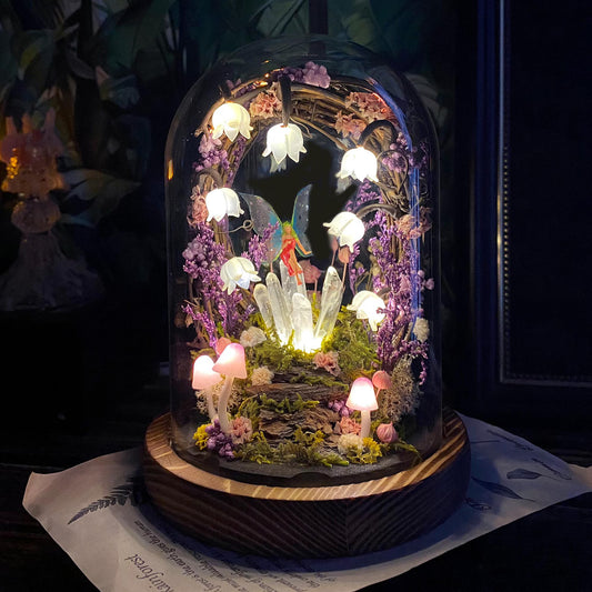 Flower lamp with glowing crystal