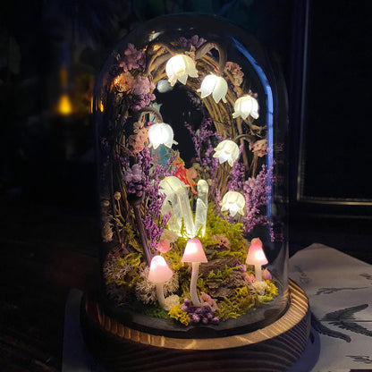 Flower lamp with glowing crystal